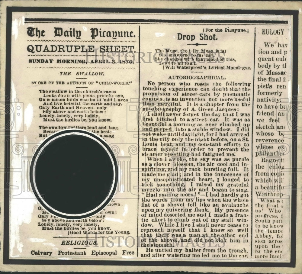 1968 Press Photo Page From The Daily Picayune dated April 3, 1870 - nox11259