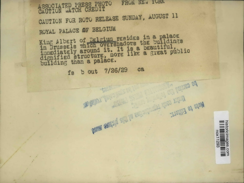 1929 Press Photo Royal Palace in Brussels, Belgium - nox11293