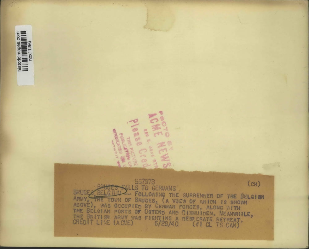 1940 Press Photo Belgium - Town of Bruges Occupied by German Forces