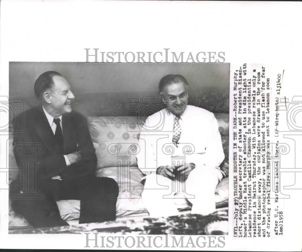 1958 Press Photo Robert Murphy and Lebanese President Camille Chamoun