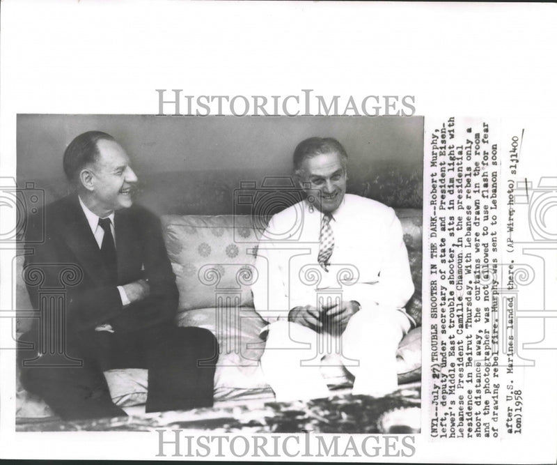 Load image into Gallery viewer, 1958 Press Photo Robert Murphy and Lebanese President Camille Chamoun
