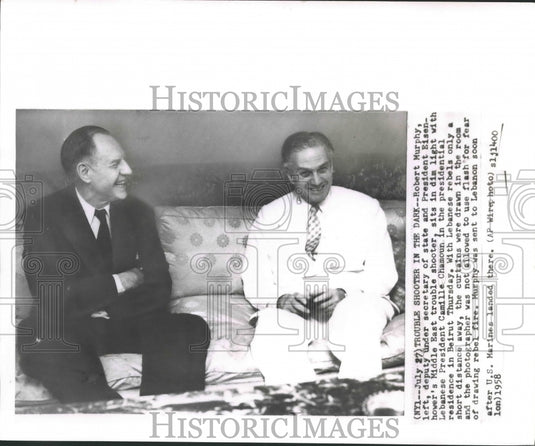 1958 Press Photo Robert Murphy and Lebanese President Camille Chamoun