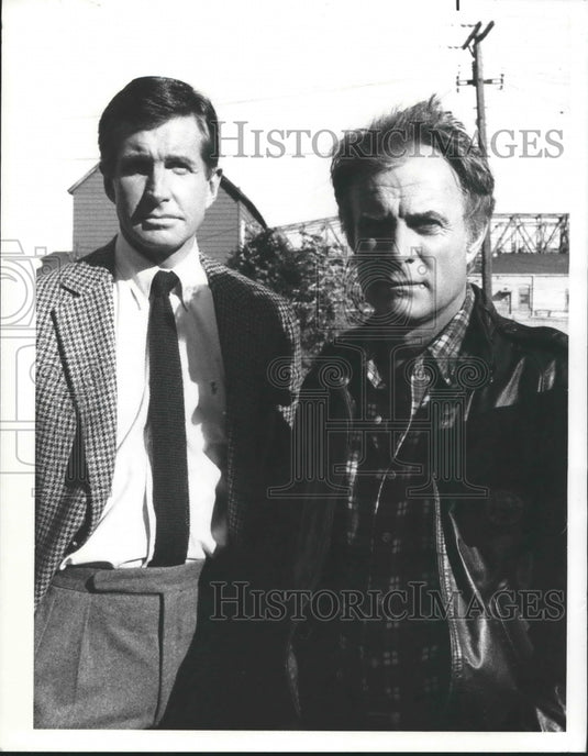 1985 Press Photo Actors Robert Conrad and George Hamilton