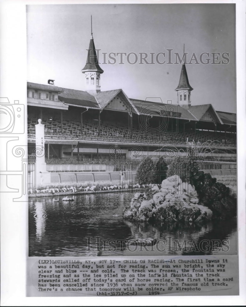 1959 Press Photo Churchill Downs - Fountain and Stands, Louisville, Kentucky- Historic Images