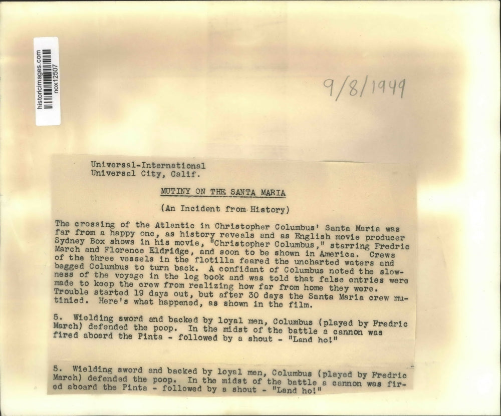 1949 Press Photo Actor Fredric March in Scene From Christopher Columbus