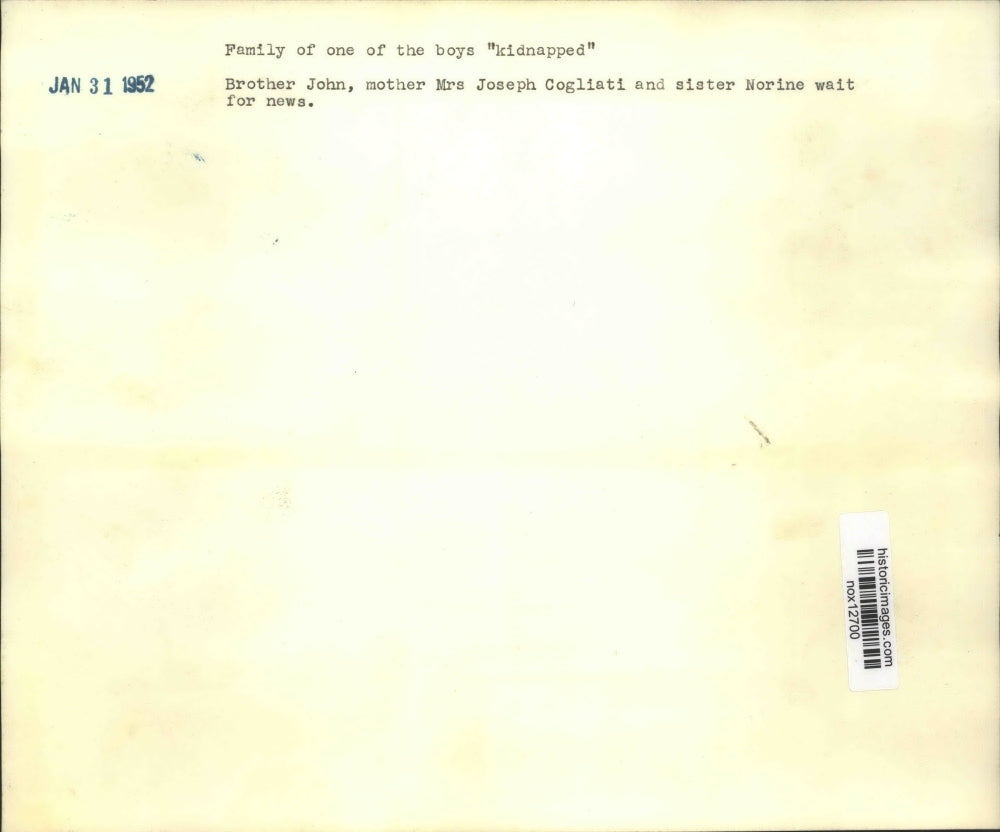 1952 Press Photo Mrs. Joseph Cogliati, Family of Kidnapped Child