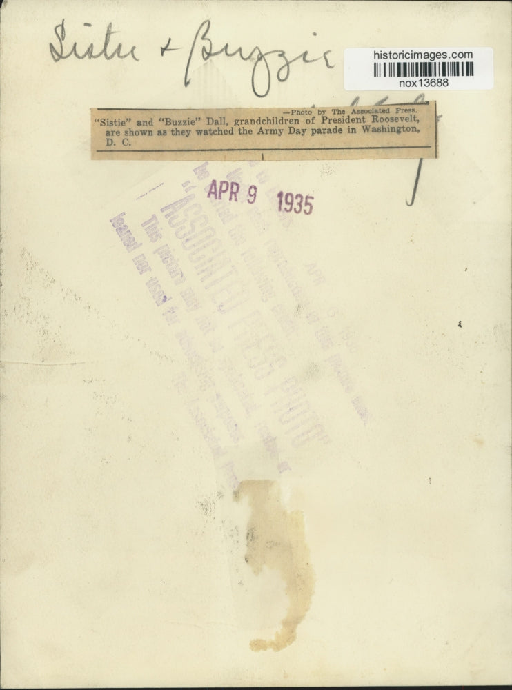 1935 Press Photo President Roosevelt's Grandchildren Watch Army Day Parade