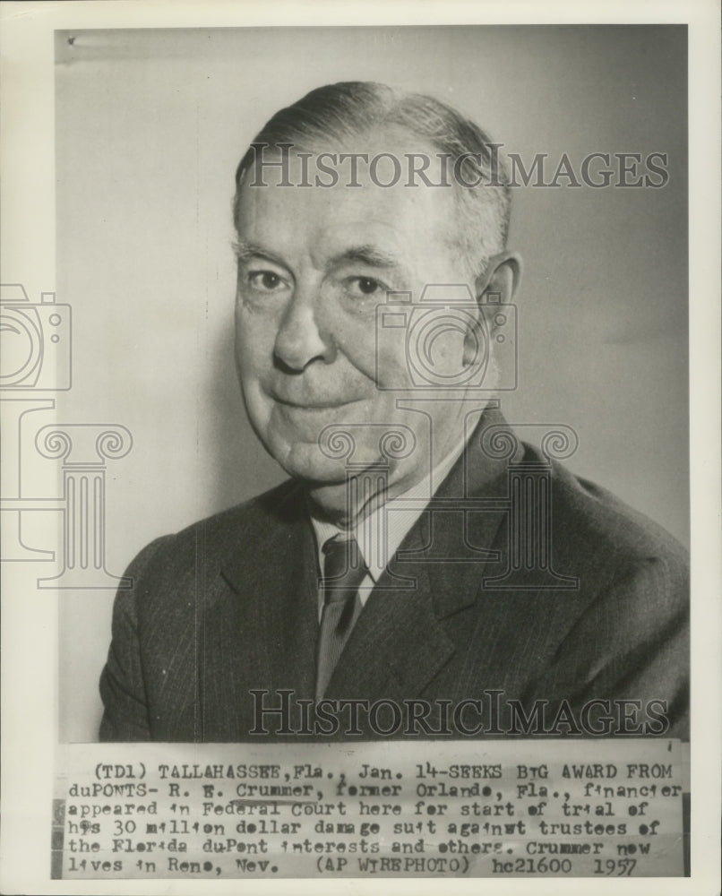 1957 Press Photo R.E. Crumer, Former Financier from Orlando, Florida - nox13920