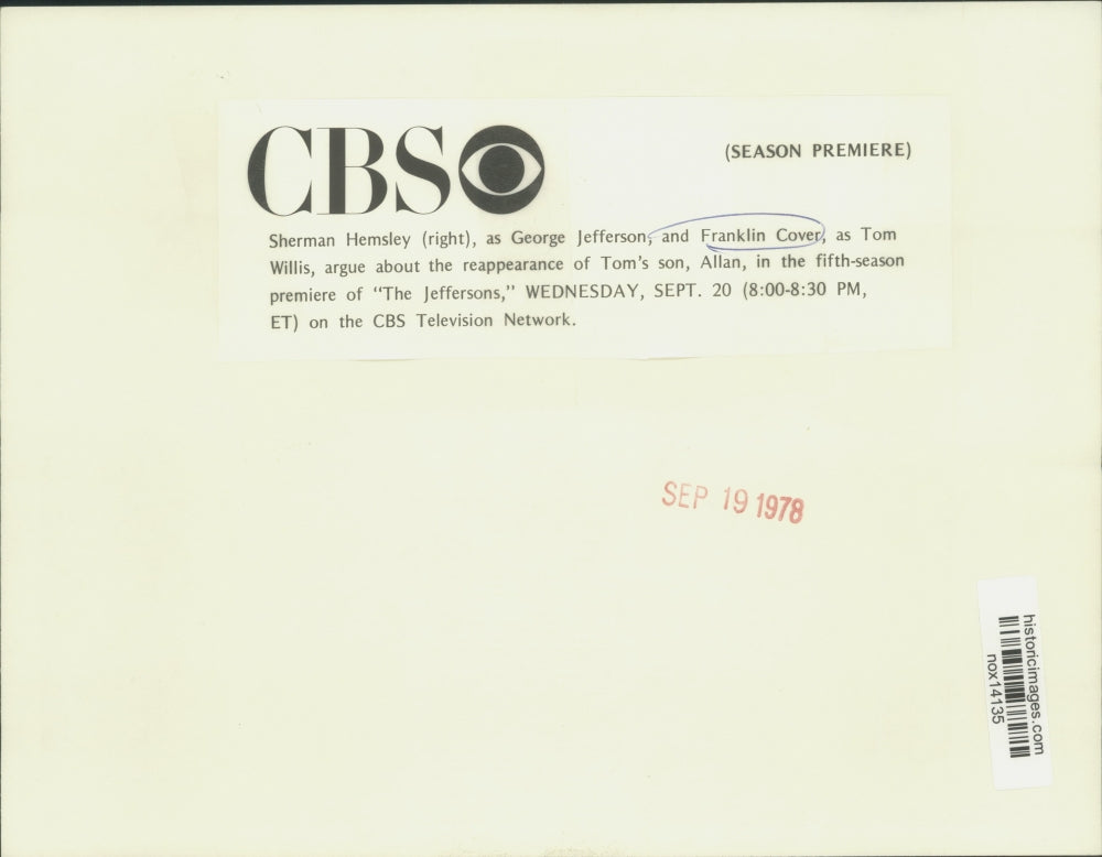 1978 Press Photo Sherman Hemsley, Franklin Cover co-star in "The Jeffersons"