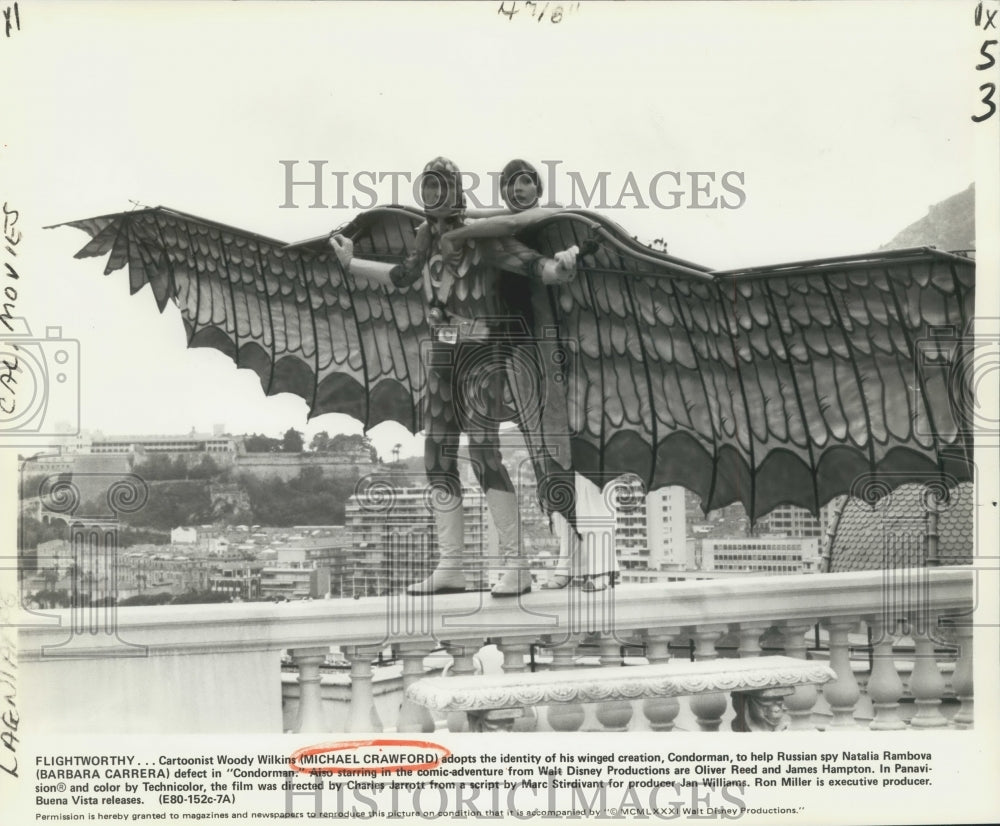 1981 Press Photo Actors Michael Crawford, Barbara Carrera in &quot;Condorman&quot;- Historic Images