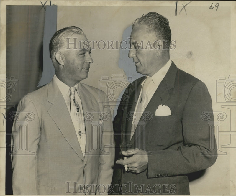 Load image into Gallery viewer, 1953 Press Photo Irby Gascon, John L. Dahmer comparing Fire Department Notes
