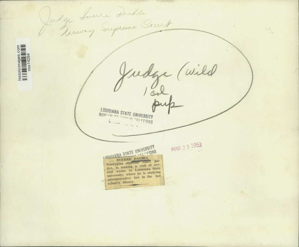 1953 Press Photo Sverre Daehli, Norwegian supreme court justice in Louisiana