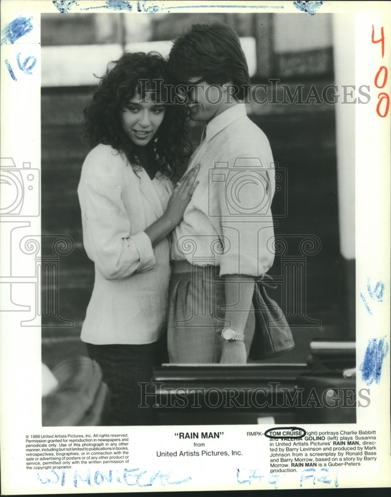 1988 Press Photo Valeria Golino and Tom Cruise co-star in &quot;Rain Man&quot; - nox14470- Historic Images