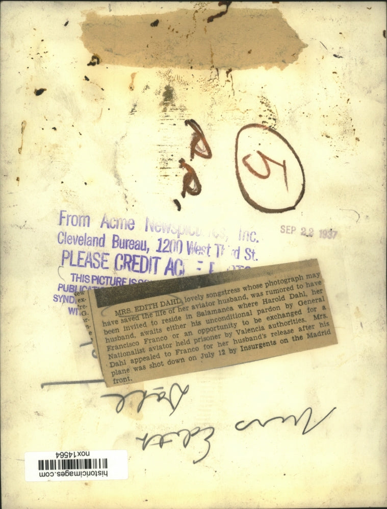 1937 Press Photo Radio Singer Edith Dahl - nox14564