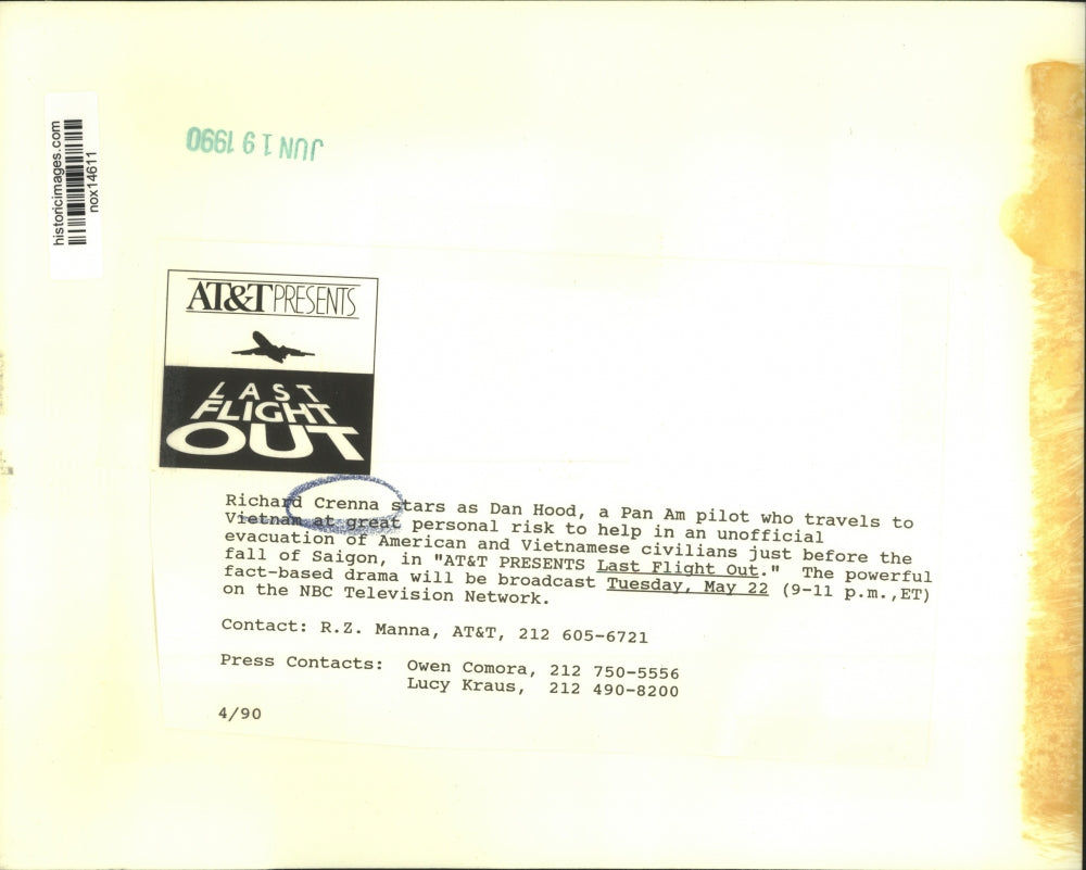 1990 Press Photo Richard Crenna in "Last Flight Out" - nox14611