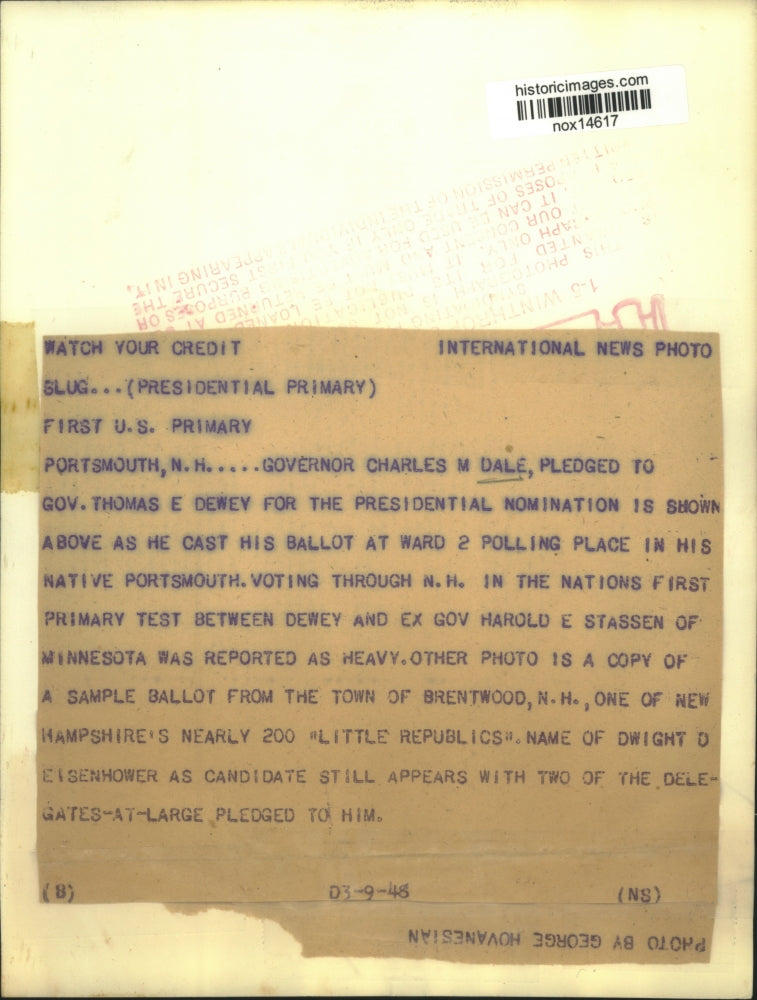 1948 Press Photo New Hampshire Governor Charles M. Dale Votes - nox14617