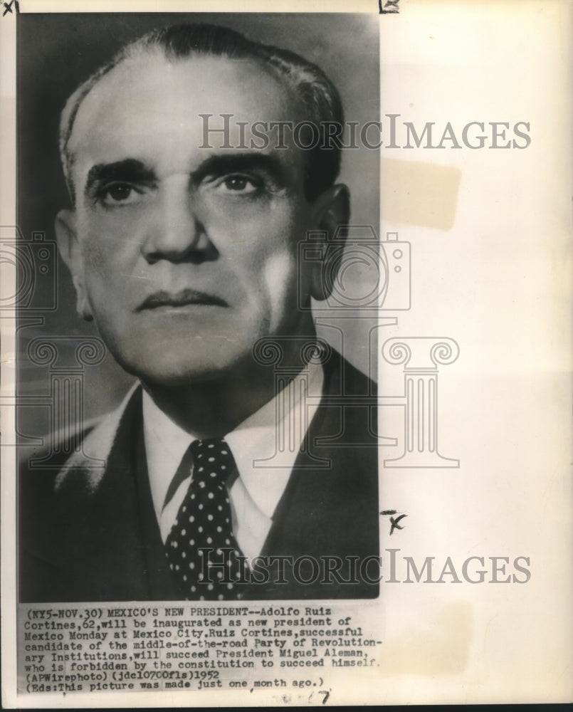 1952 Press Photo President of Mexico, City Adolfo Ruiz Cortines - nox14696