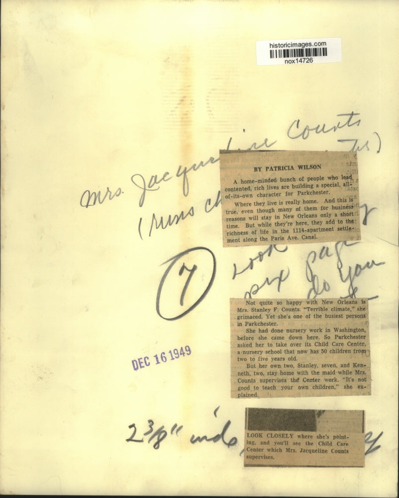 1949 Press Photo Child Care Center which Mrs. Jacqueline Counts supervises