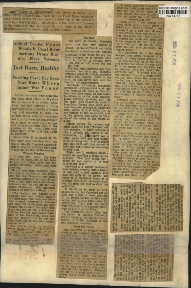 1936 Press Photo Mrs. Louis Crawford With Baby Left at Her Home, Pearl River, LA