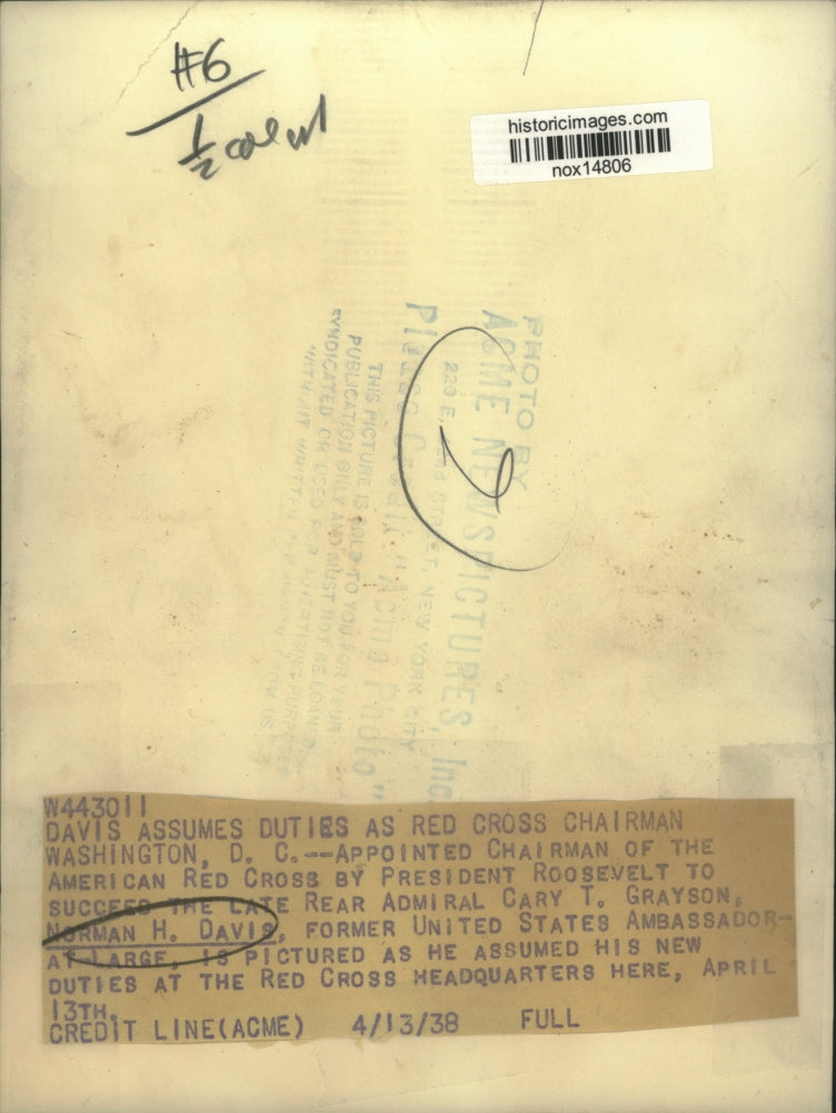 1938 Press Photo Norman H. Davis, Chairman of the American Red Cross - nox14806