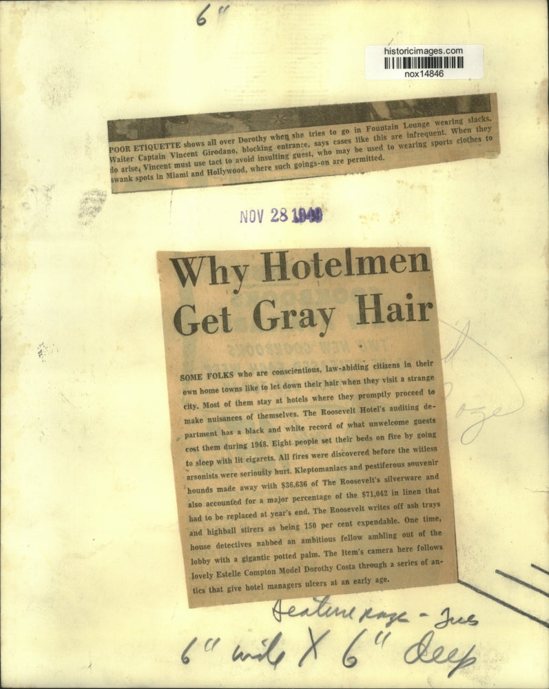 1949 Press Photo Waiter Captain Vincent Girodano Confronting Hotel Guest