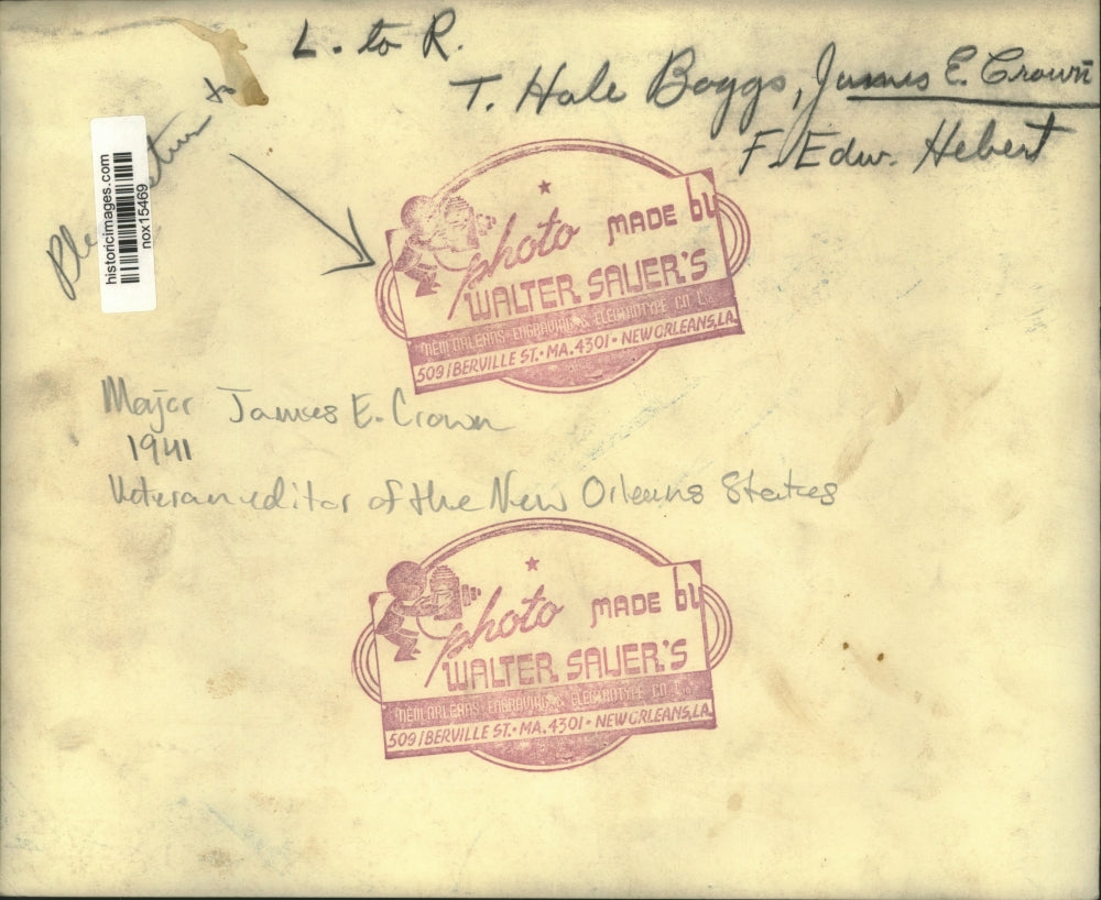 1941 Press Photo T. Hale Boggs, James E. Crown, F. Edward Hebert at Event