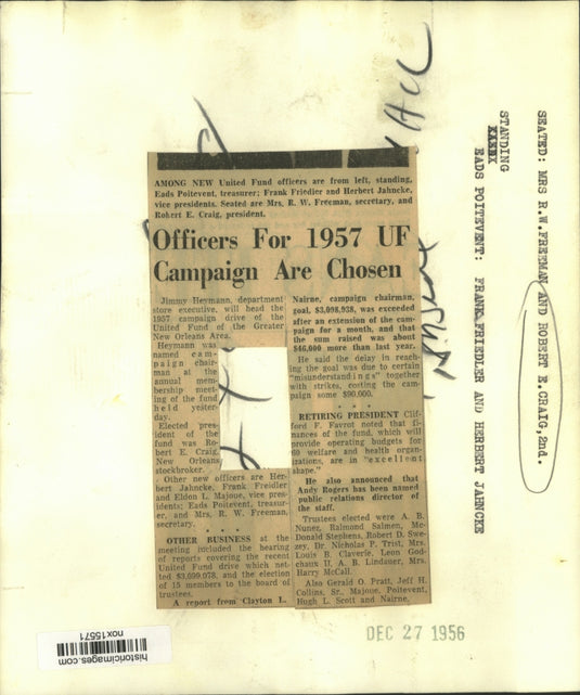 1956 Press Photo Officers for 1957 United Fund Campaign, New Orleans - nox15571