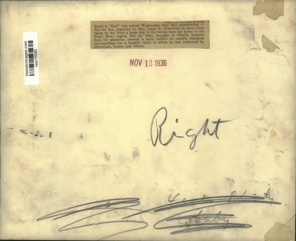 1936 Press Photo 7 Day Old Baby Boy reported by Mrs. Louis E. Crawford in Woods