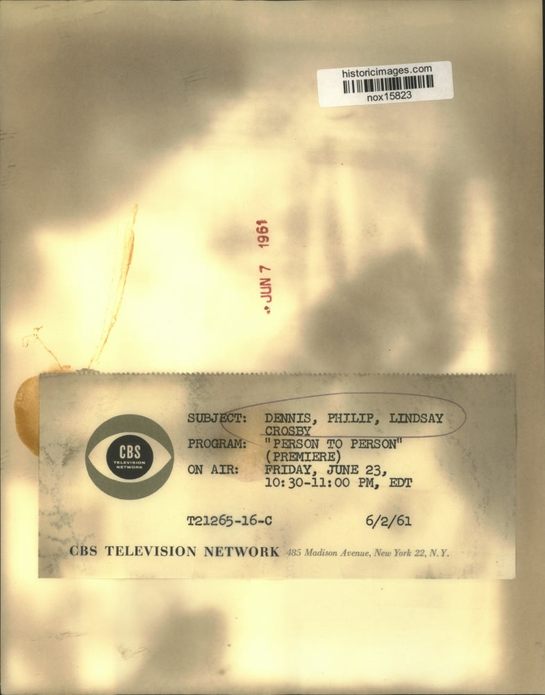 Load image into Gallery viewer, 1961 Press Photo Dennis, Philip, Lindsay Crosby in Person to Person on CBS Show
