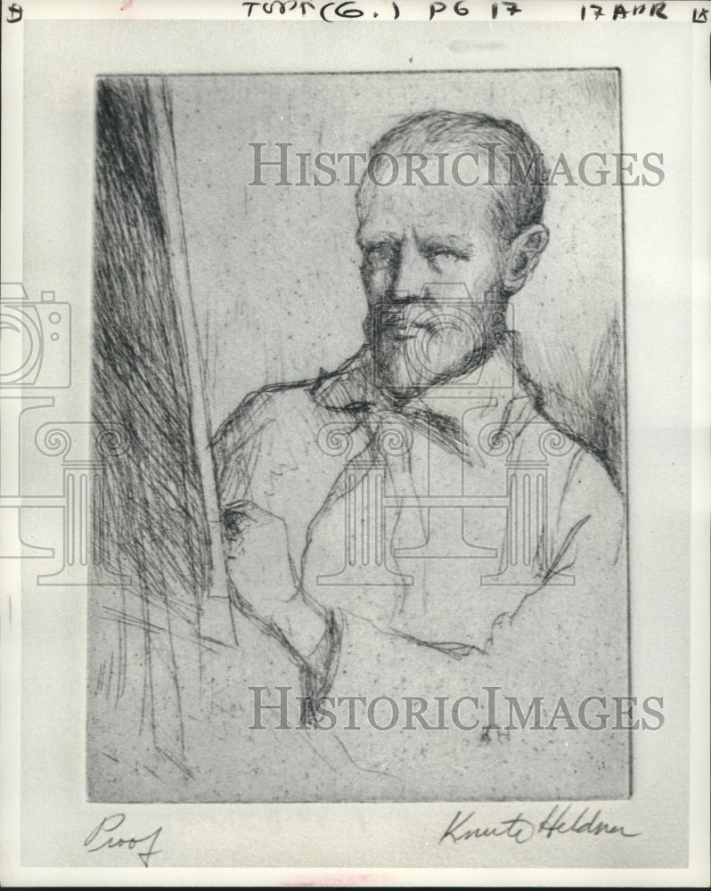 1935 Press Photo Self Portrait Etching of Artist Knute Heidner - nox15983