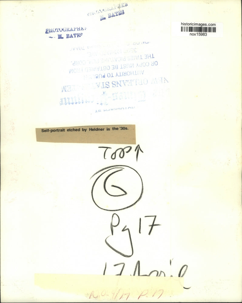 1935 Press Photo Self Portrait Etching of Artist Knute Heidner - nox15983