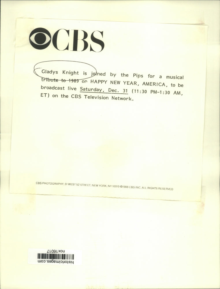 Press Photo Gladys Knight &amp; The Pips for &quot;Happy New Year, America&quot; CBS TV