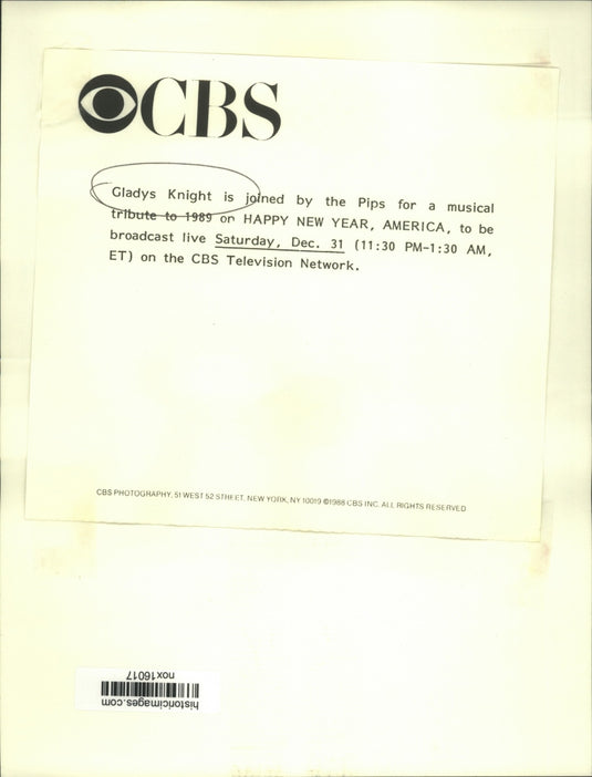 Press Photo Gladys Knight & The Pips for "Happy New Year, America" CBS TV