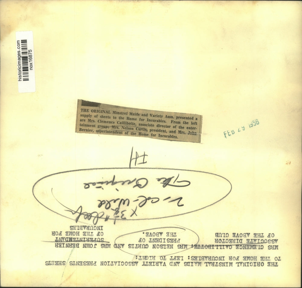 1956 Press Photo Mrs. Clemence Caillibotte and Others donate Sheets to Hospital