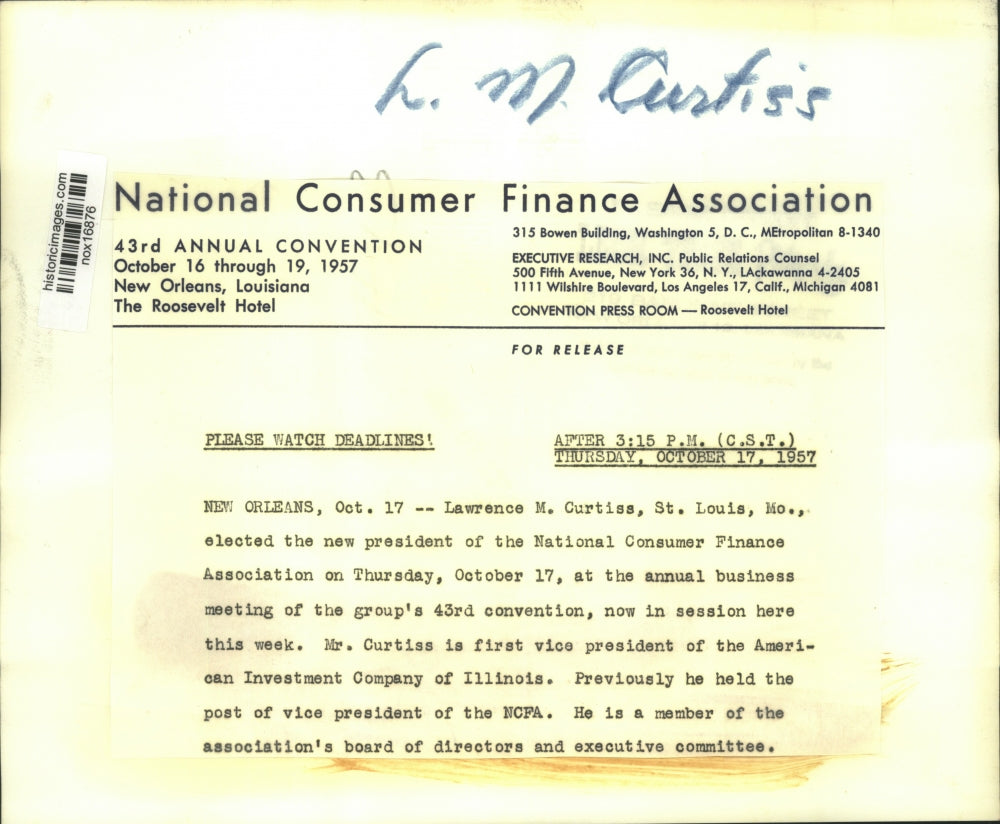 1957 Press Photo Lawrence M. Curtiss, Saint Louis, Missouri elected as president