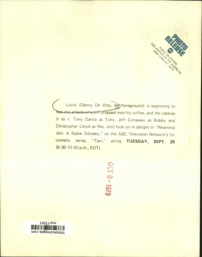 1979 Press Photo Dannie De Vito & other stars of "Taxi" on ABC/TV - nox17041