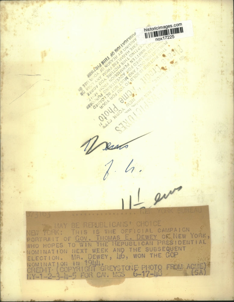 1948 Press Photo Governor Thomas E. Dewey of New York - nox17225