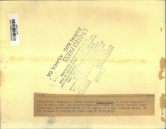 Press Photo William G. Dryer Arrested by FBI on Bank Robbery Charges