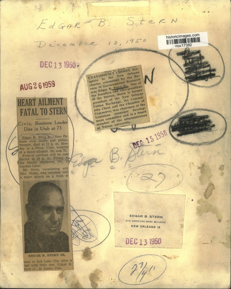 1950 Press Photo Edgar B. Stern Sr., New Orleans Civic Leader and Philanthropist