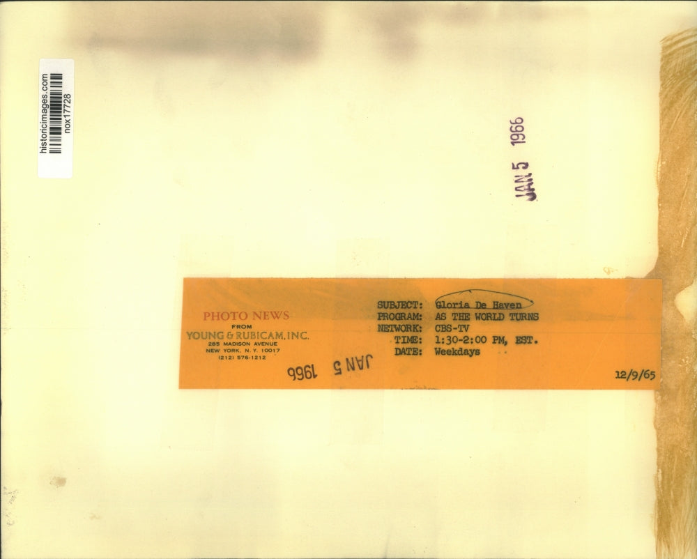 1965 Press Photo Gloria De Haven on As the World Turns on CBS-TV - nox17728