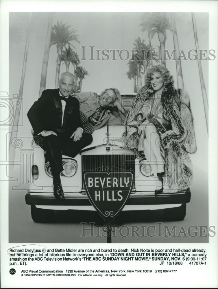1988 Press Photo Actors Richard Dreyfuss, Bette Midler &amp; Nick Nolte