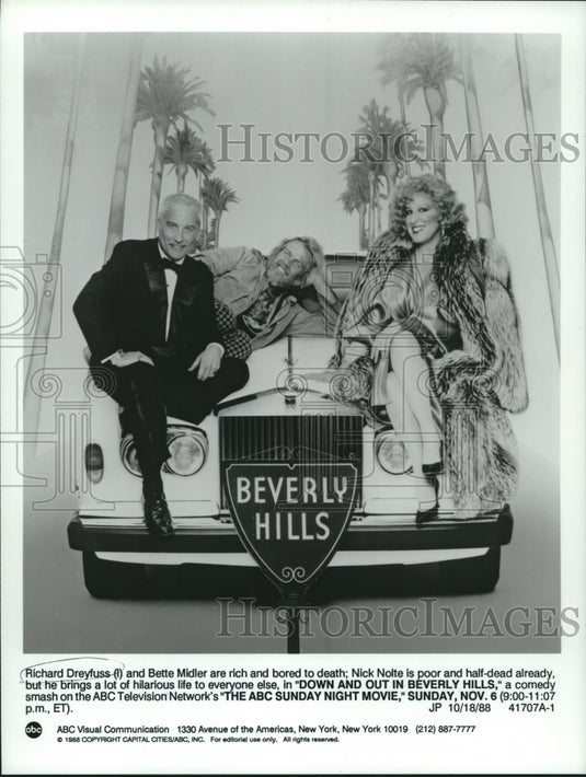 1988 Press Photo Actors Richard Dreyfuss, Bette Midler & Nick Nolte