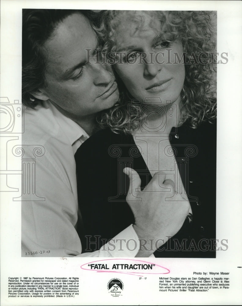 1987 Press Photo Michael Douglas & Glen Close star in "Fatal Attraction."- Historic Images