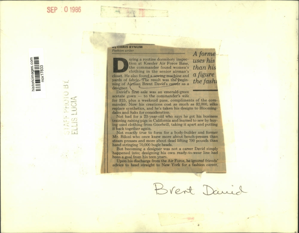 1986 Press Photo Brent David, designer, and models. - nox17833