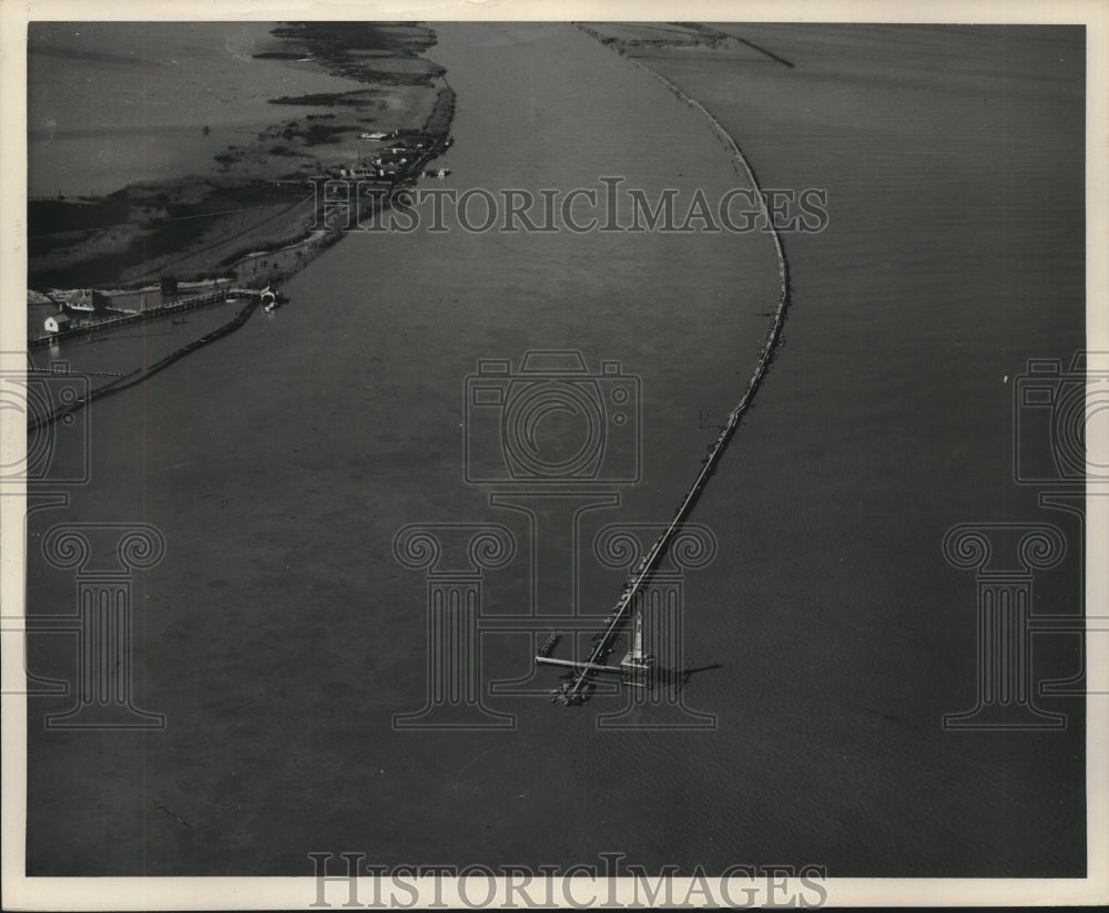 1952 Press Photo Aerial View of South Pass & Jetty on Mississippi River