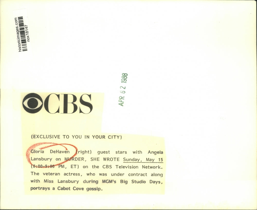 1988 Press Photo Angela Lansbury & Gloria DeHaven on "Murder, She Wrote"