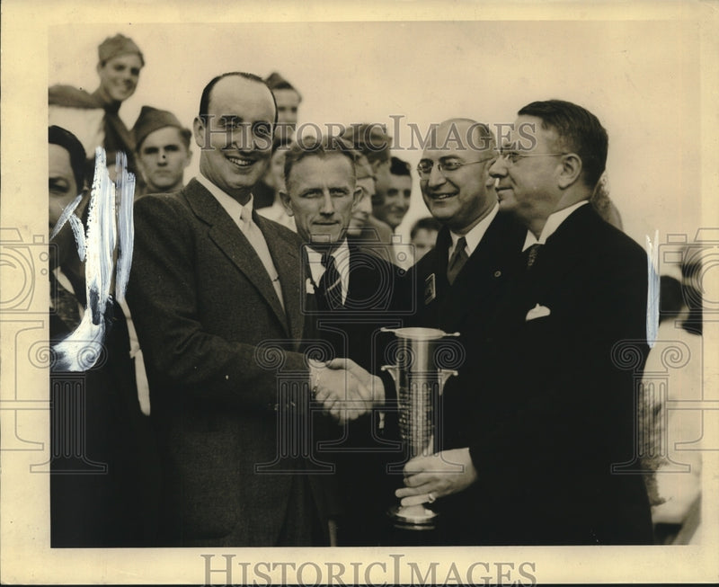 Load image into Gallery viewer, 1934 Press Photo Michel De Troyat-French aerobatic champion, receiving award
