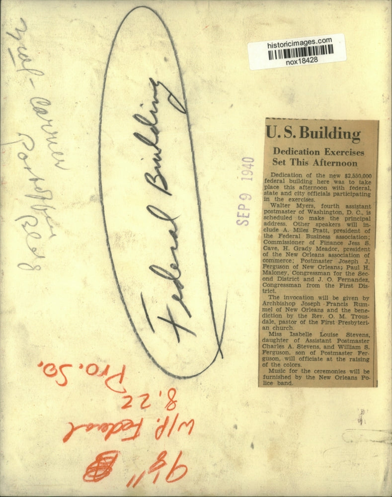 1940 Press Photo Federal Building in New Orleans, Louisiana - nox18428