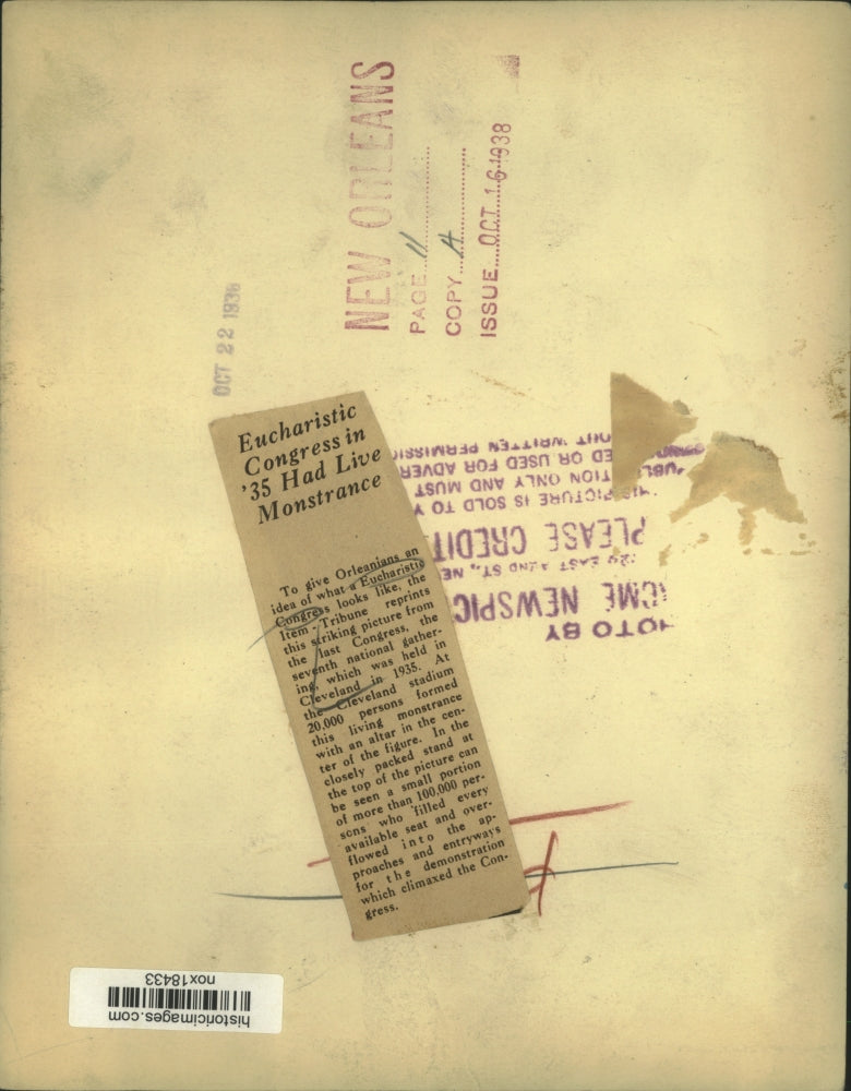 1935 Press Photo Eucharistic Congress-View of Cleveland stadium human monstrance