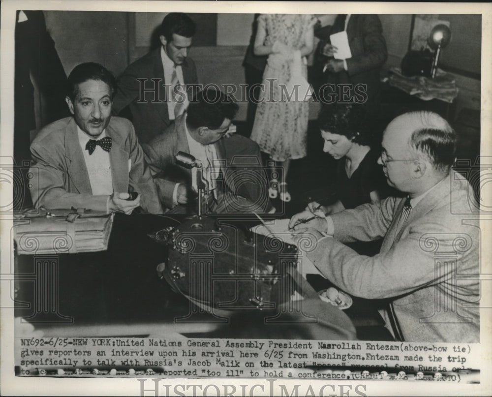 1951 Press Photo United Nations President Nasrollah Entezam in Press Interview